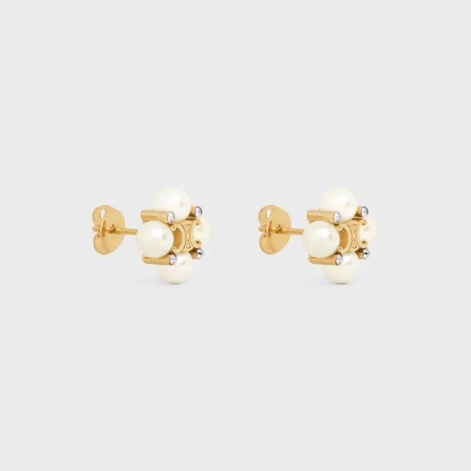 Les Perles CELINE-örhängen i strass, pärlor av harts och mässing med guldfinish Les Perles CELINE-örhängen i strass, pärlor av harts och mässing med guldfinish