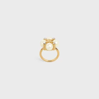 Les Perles CELINE-ring i strass, pärlor av harts och mässing med guldfinish