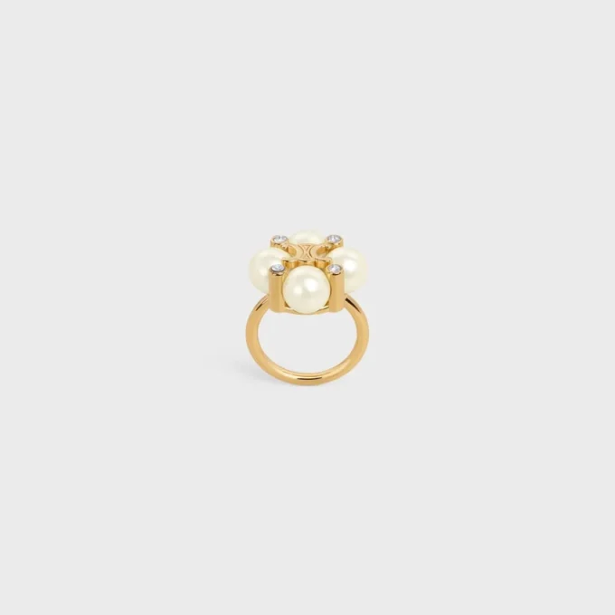 Les Perles CELINE-ring i strass, pärlor av harts och mässing med guldfinish Les Perles CELINE-ring i strass, pärlor av harts och mässing med guldfinish