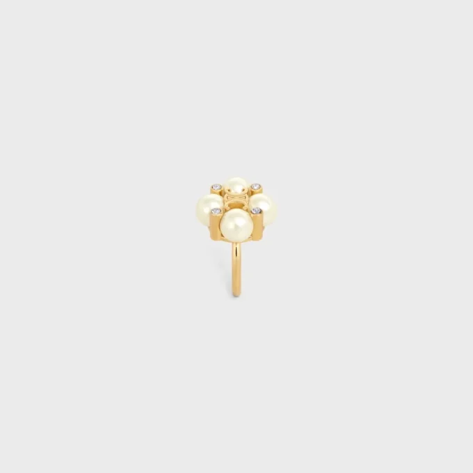 Les Perles CELINE-ring i strass, pärlor av harts och mässing med guldfinish Les Perles CELINE-ring i strass, pärlor av harts och mässing med guldfinish