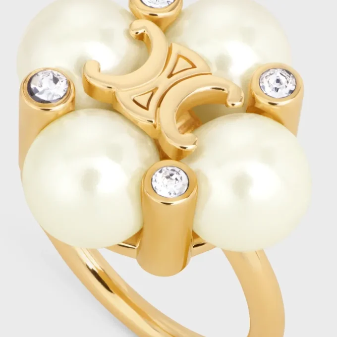 Les Perles CELINE-ring i strass, pärlor av harts och mässing med guldfinish Les Perles CELINE-ring i strass, pärlor av harts och mässing med guldfinish