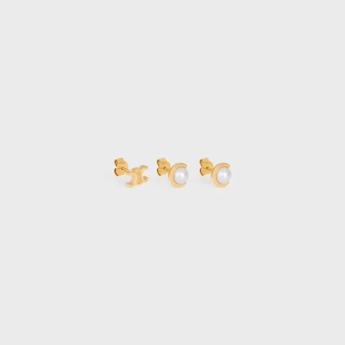 Les Perles CELINE Set med 3 örhängen i harts-pärlor och mässing med guldfinish Les Perles CELINE Set med 3 örhängen i harts-pärlor och mässing med guldfinish