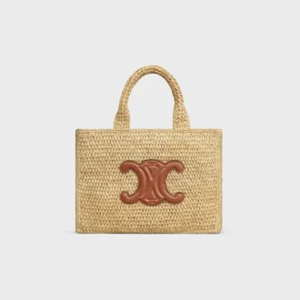 Liten Cabas Thais i raffia och kalvskinn