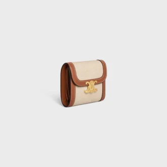 Liten plånbok med lock Triomphe i textil och kalvskinn
