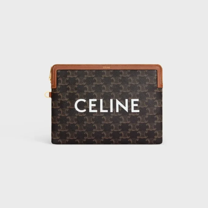 Liten påse med rem Cuir Triomphe i Triomphe Canvas med CELINE-tryck