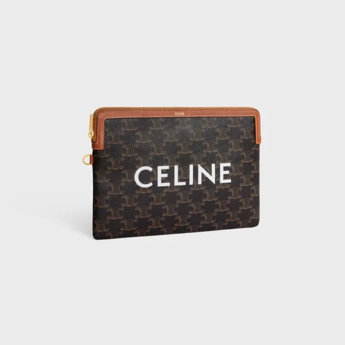 Liten påse med rem Cuir Triomphe i Triomphe Canvas med CELINE-tryck