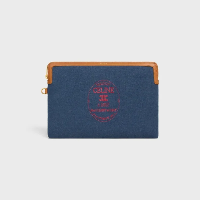 Litet etui med rem Cuir Triomphe i textil med broderi