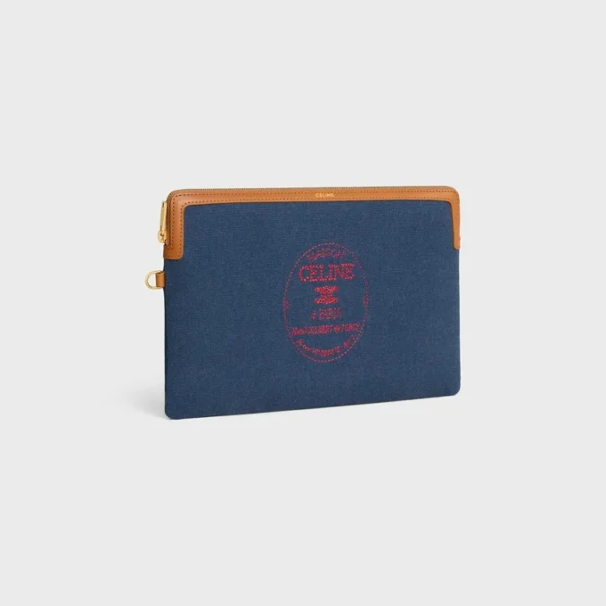 Litet etui med rem Cuir Triomphe i textil med broderi