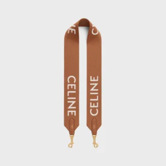 Lång rem i ull med CELINE-jacquard och gulddetaljer