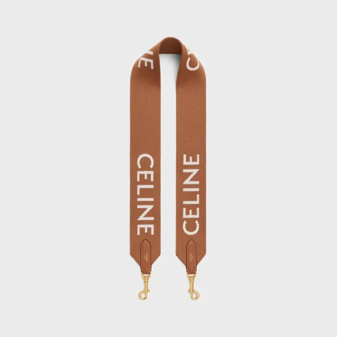 Lång rem i ull med CELINE-jacquard och gulddetaljer