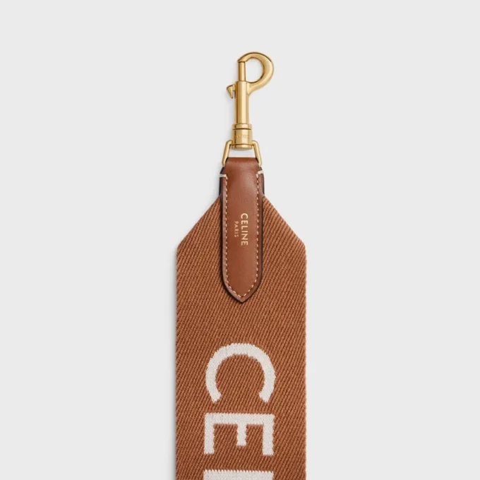 Lång rem i ull med CELINE-jacquard och gulddetaljer
