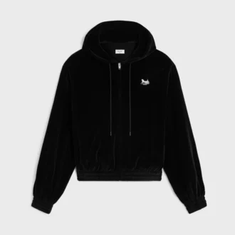 Löst sittande hoodie med dragkedja i sammetjersey