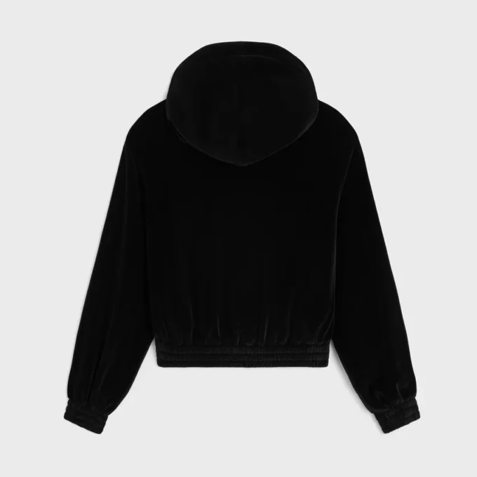 Löst sittande hoodie med dragkedja i sammetjersey Löst sittande hoodie med dragkedja i sammetjersey