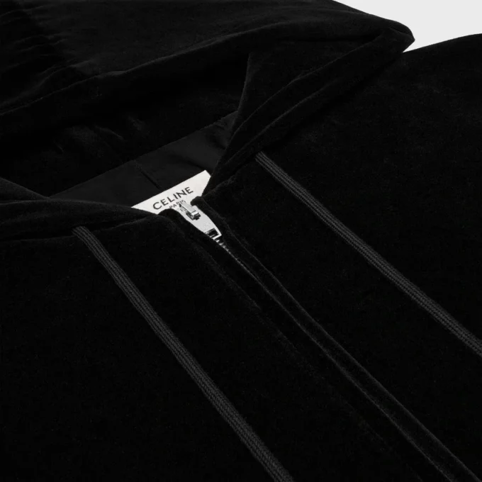 Löst sittande hoodie med dragkedja i sammetjersey Löst sittande hoodie med dragkedja i sammetjersey