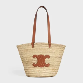 Medelstor CELINE Classic Panier i palmblad och kalvskinn