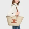 Medelstor CELINE Classic Panier i palmblad och kalvskinn