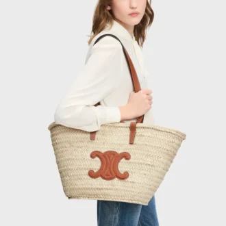 Medelstor CELINE Classic Panier i palmblad och kalvskinn