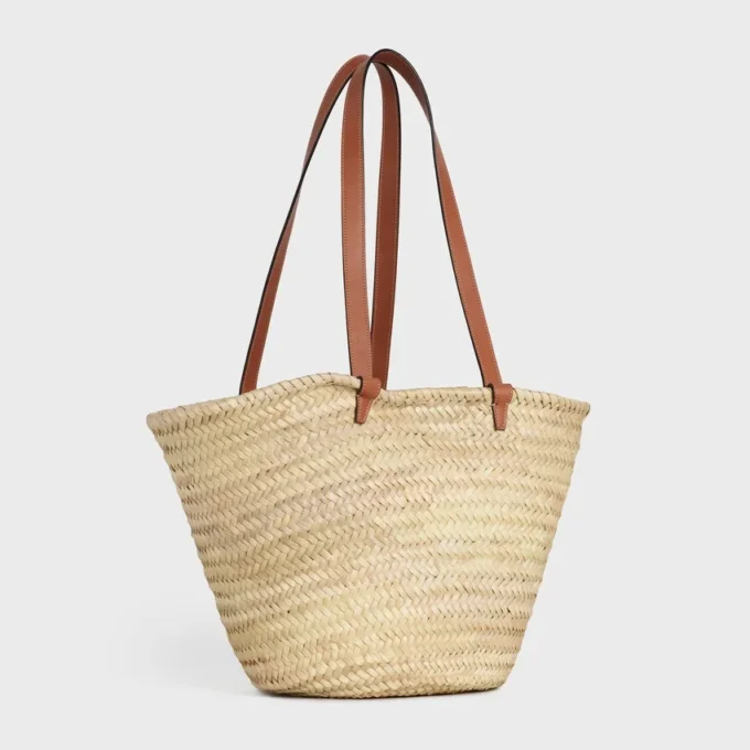 Medelstor CELINE Classic Panier i palmblad och kalvskinn