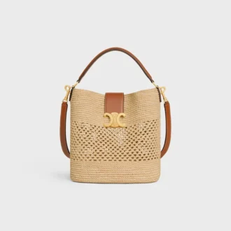 Medium Louise Bucket i raffia och kalvskinn