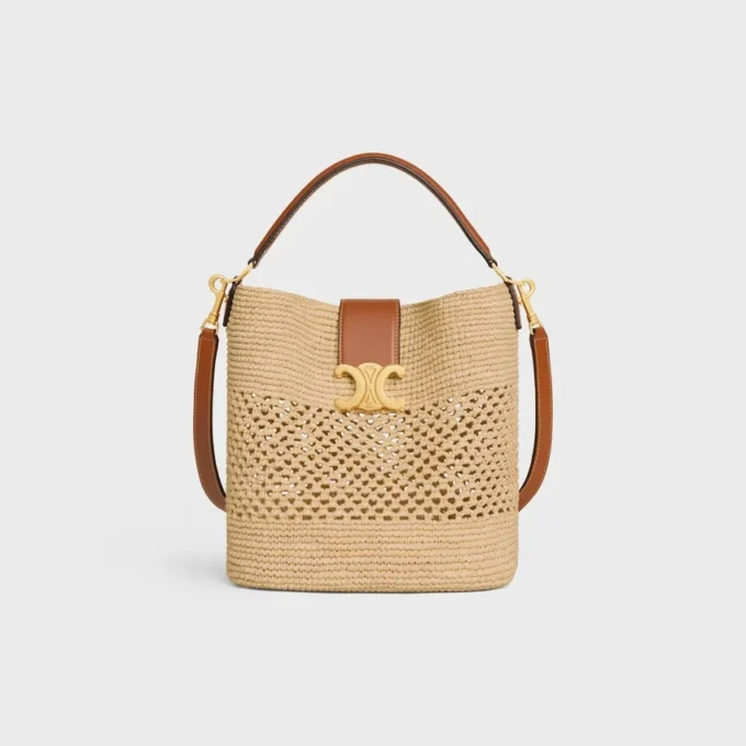 Medium Louise Bucket i raffia och kalvskinn