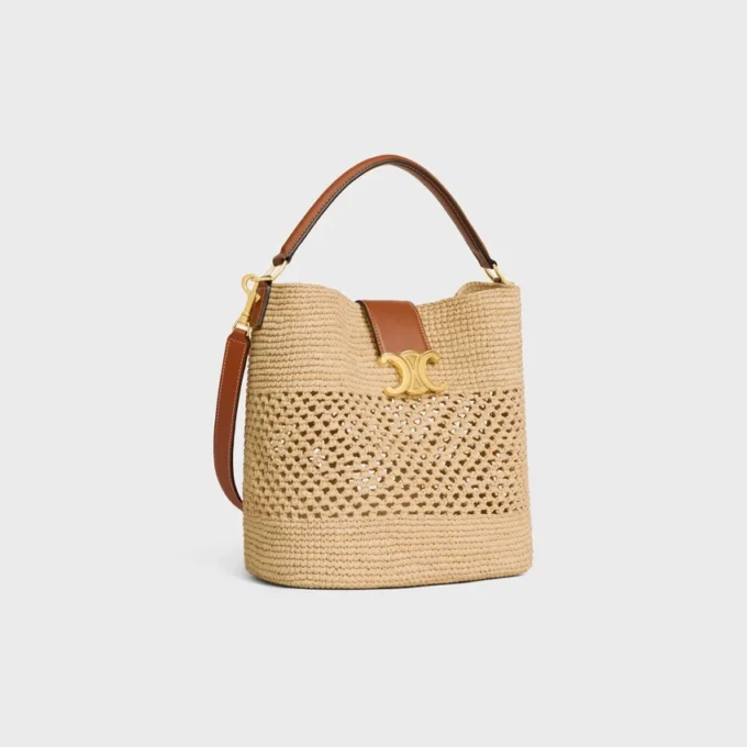 Medium Louise Bucket i raffia och kalvskinn