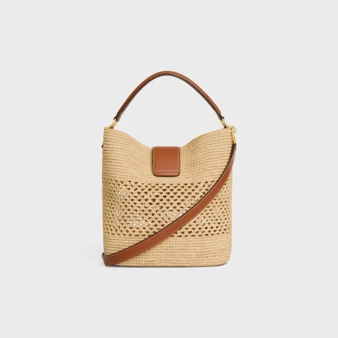 Medium Louise Bucket i raffia och kalvskinn
