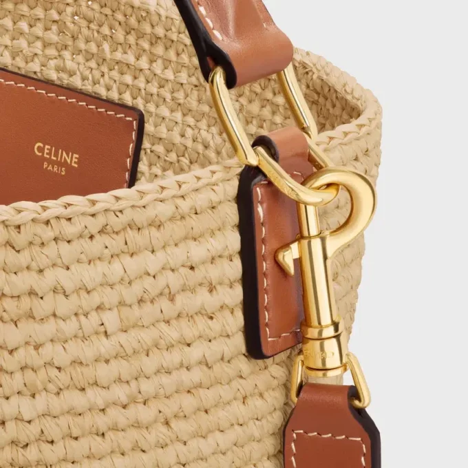 Medium Louise Bucket i raffia och kalvskinn