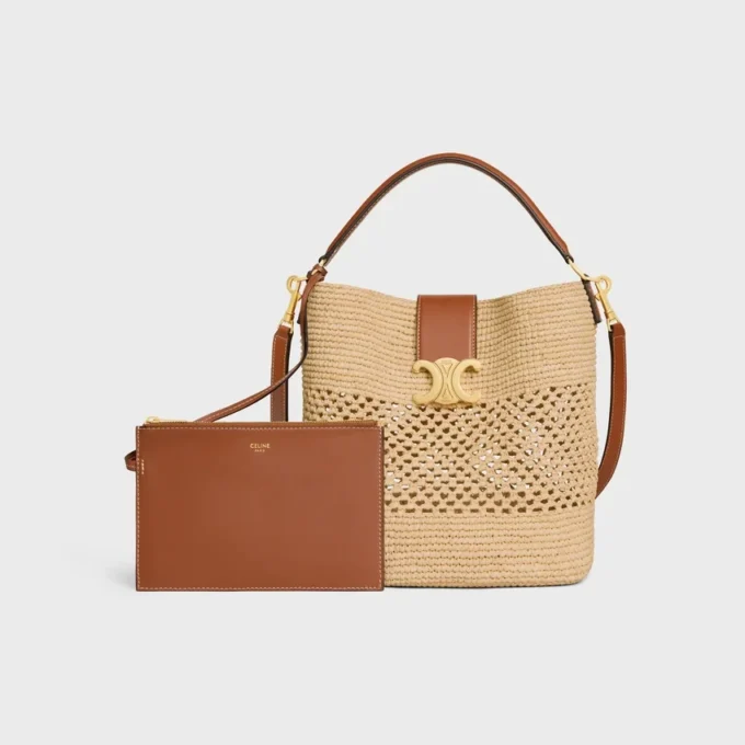Medium Louise Bucket i raffia och kalvskinn