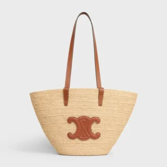 Medium Supple CELINE Classic Panier i raffia och kalvskinn