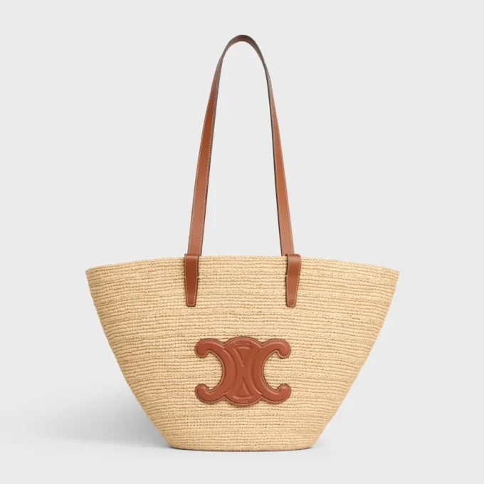 Medium Supple CELINE Classic Panier i raffia och kalvskinn Medium Supple CELINE Classic Panier i raffia och kalvskinn