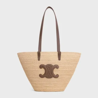 Medium Supple CELINE Classic Panier i raffia och kalvskinn