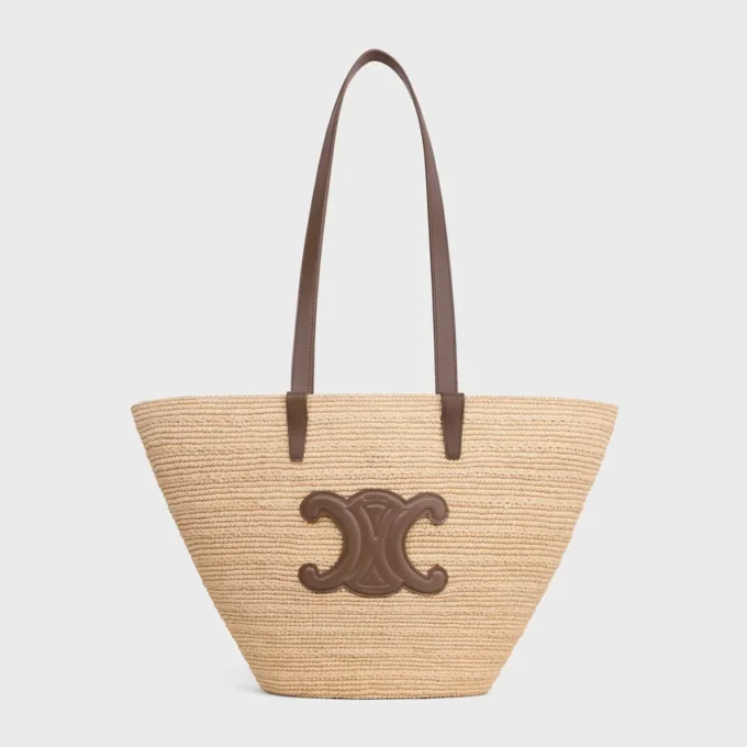 Medium Supple CELINE Classic Panier i raffia och kalvskinn Medium Supple CELINE Classic Panier i raffia och kalvskinn