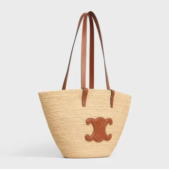 Medium Supple CELINE Classic Panier i raffia och kalvskinn
