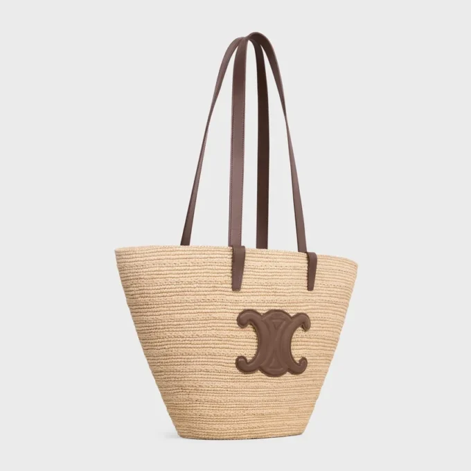 Medium Supple CELINE Classic Panier i raffia och kalvskinn Medium Supple CELINE Classic Panier i raffia och kalvskinn
