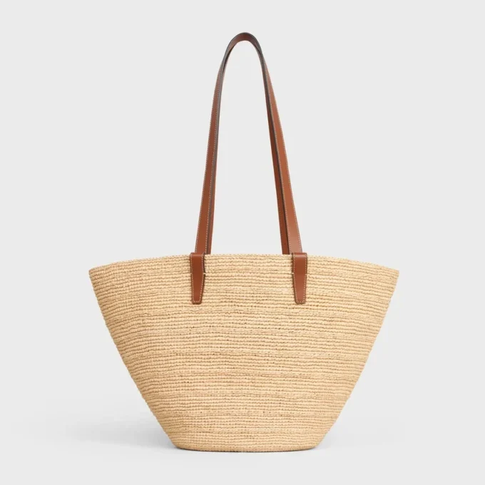 Medium Supple CELINE Classic Panier i raffia och kalvskinn Medium Supple CELINE Classic Panier i raffia och kalvskinn
