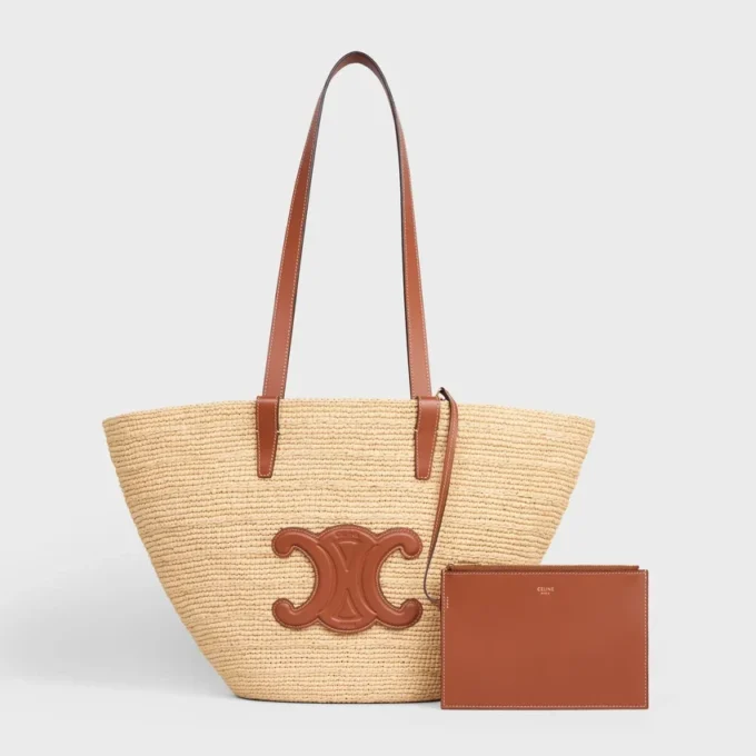 Medium Supple CELINE Classic Panier i raffia och kalvskinn Medium Supple CELINE Classic Panier i raffia och kalvskinn