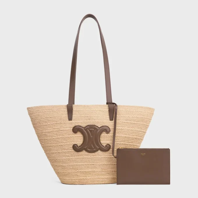 Medium Supple CELINE Classic Panier i raffia och kalvskinn Medium Supple CELINE Classic Panier i raffia och kalvskinn