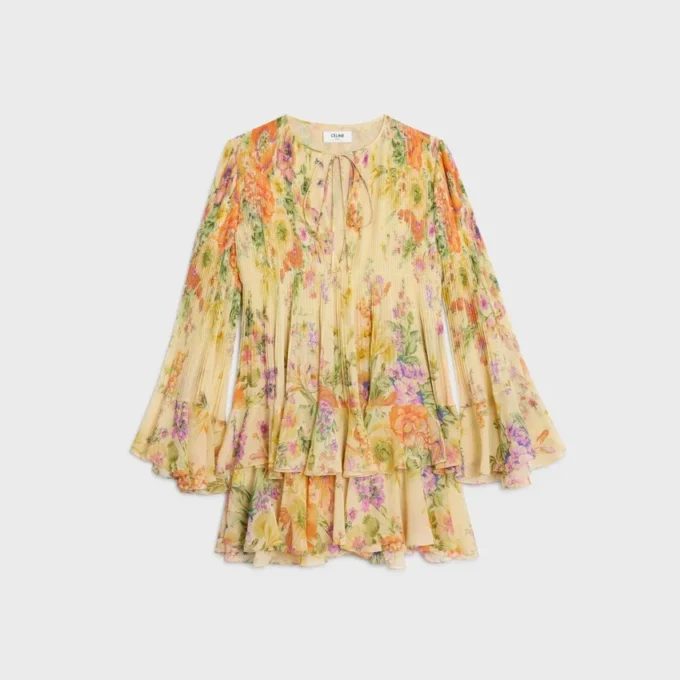 Mini-plisserad klänning i silkgeorgette Mini-plisserad klänning i silkgeorgette
