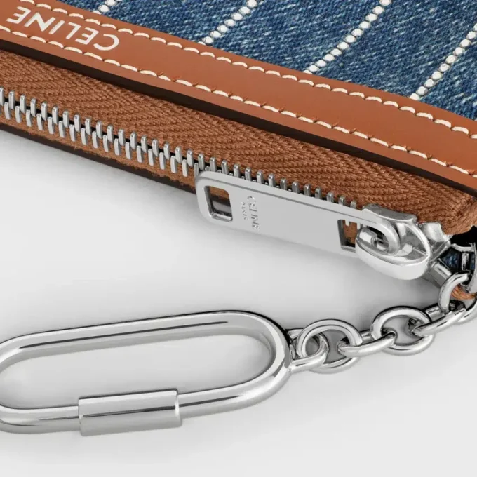 Myntbörs i randig denim med strass Myntbörs i randig denim med strass