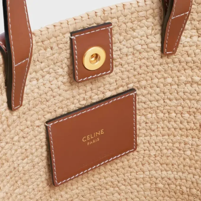 Nano Supple CELINE Classic Panier i raffia och kalvskinn Nano Supple CELINE Classic Panier i raffia och kalvskinn