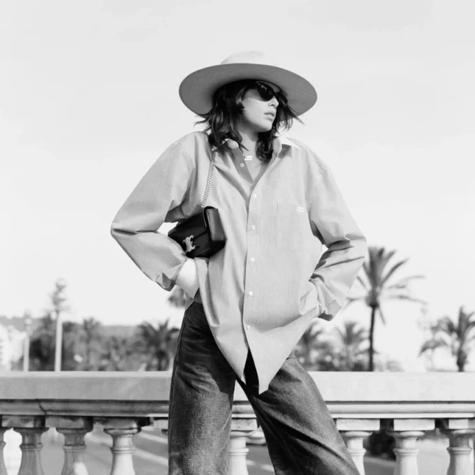 Oversized-skjorta i randig chambray-bomull