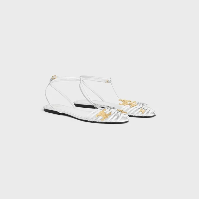 Platta sandaler med burdesign i getskinn
