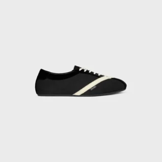 Platta sneakers i grosgrain, sammet, getskinn och lammskinn