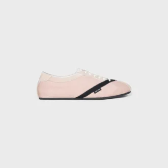 Platta sneakers i grosgrain, sammet, getskinn och lammskinn