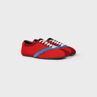 Platta sneakers i grosgrain, sammet, getskinn och lammskinn
