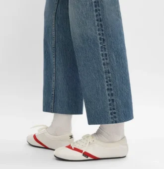 Platta sneakers i grosgrain, sammet, getskinn och lammskinn