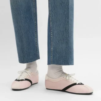 Platta sneakers i grosgrain, sammet, getskinn och lammskinn