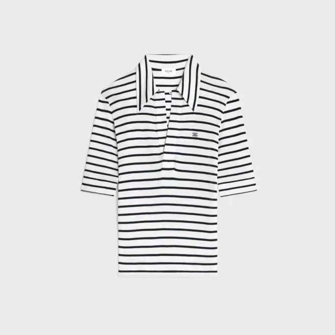 Polotröja i randig silkejersey