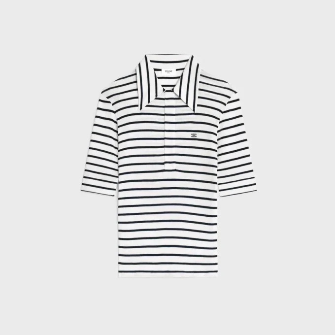 Polotröja i randig silkejersey