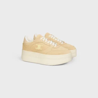 Sneakers med blockklack i mocka och kalvskinn
